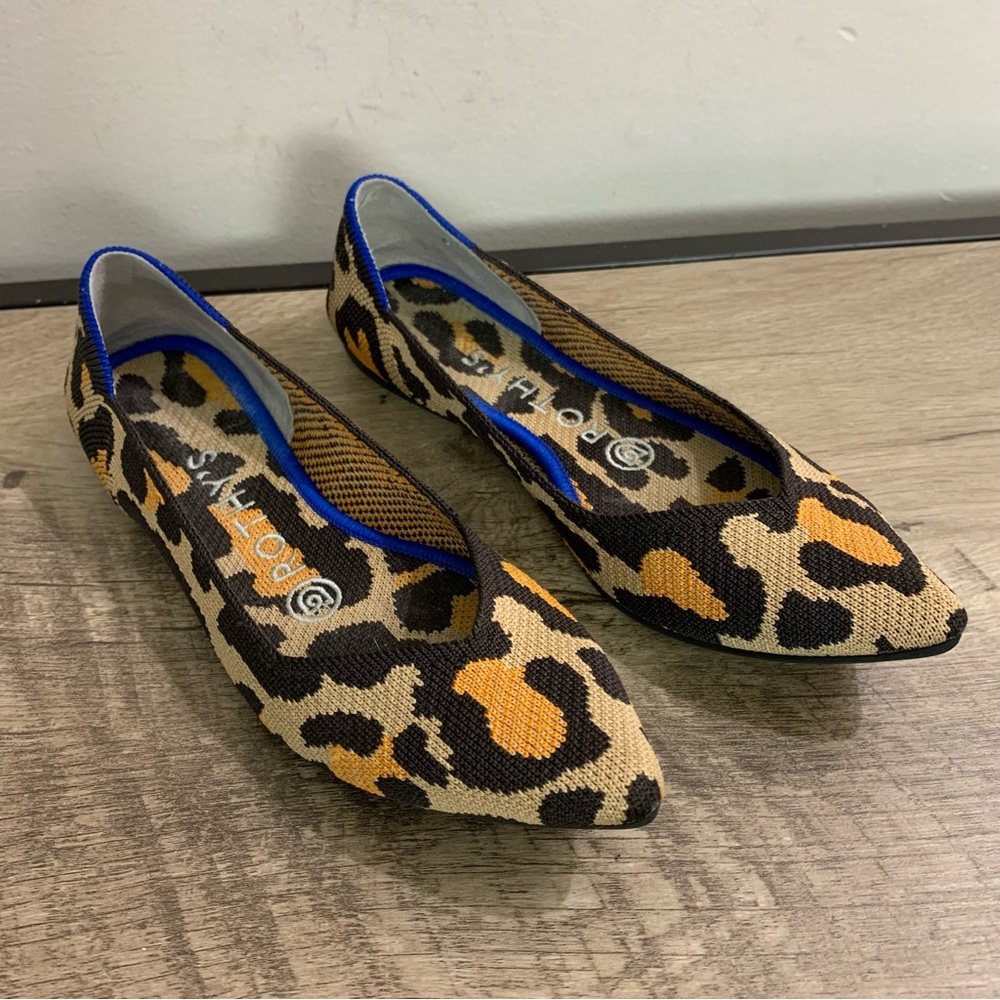 Women's ROTHY'S Knit Mesh LEOPARD PRINT Pointy Toe BALLET Flats LOAFERS Shoes  6